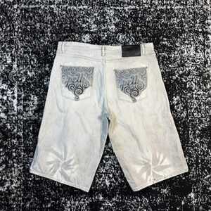 Y2k Baggy Pelle Pelle Light wash Grey Embroidered Denim Jorts size 38